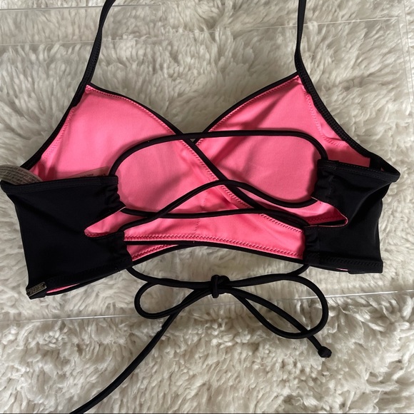 vs pink | black wrap swim top strappy tie-back size small - Picture 3 of 11